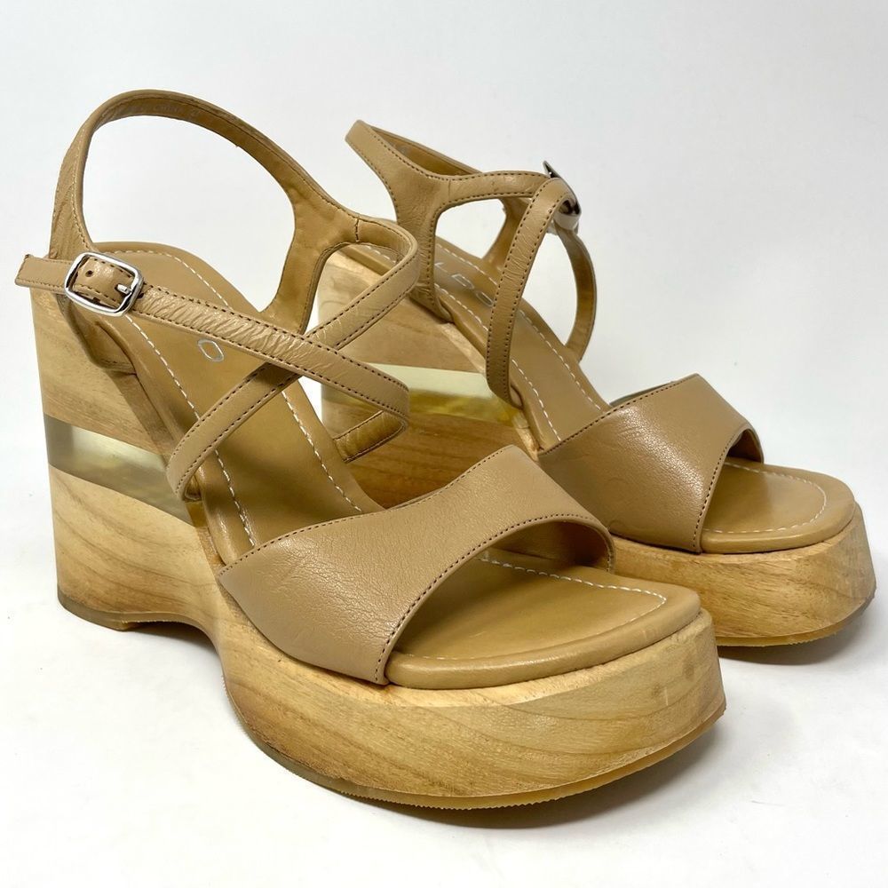 DEADSTOCK Vintage90s Y2K AldoTan Platform Sandals W/ Perspex Wedge Layer Size 41
